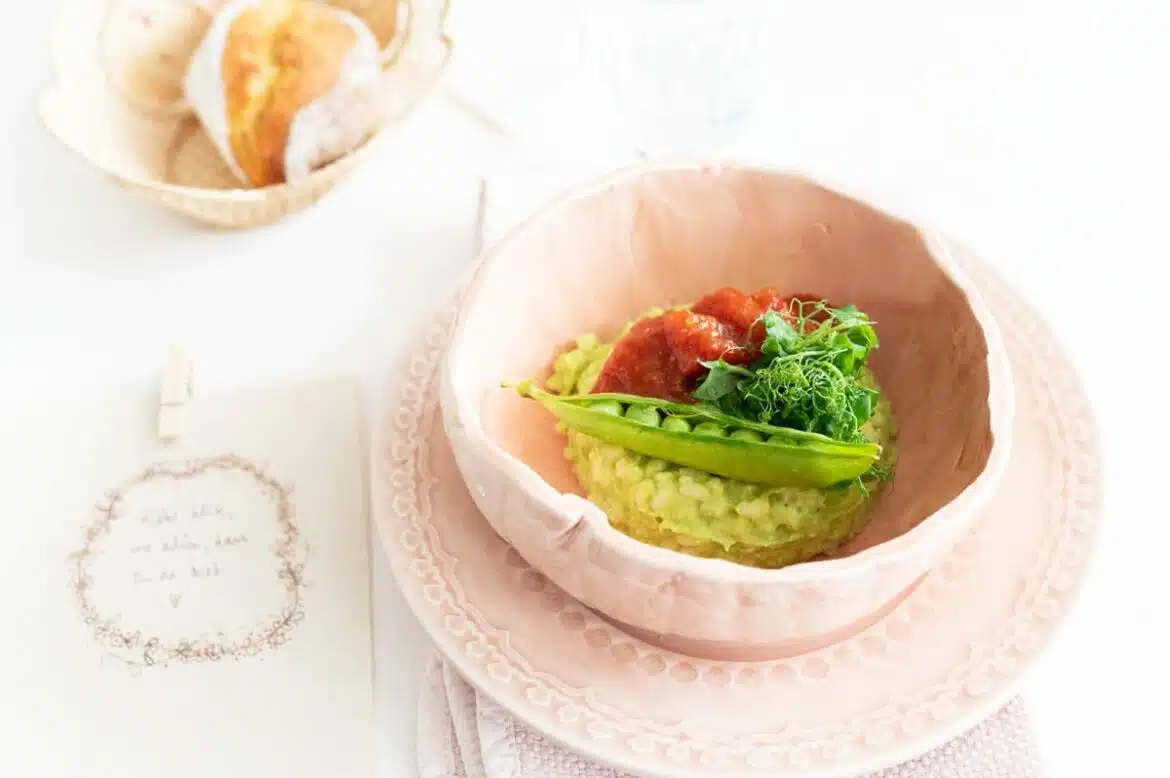 Pea Risotto, jazzed up with Tomato Chutney