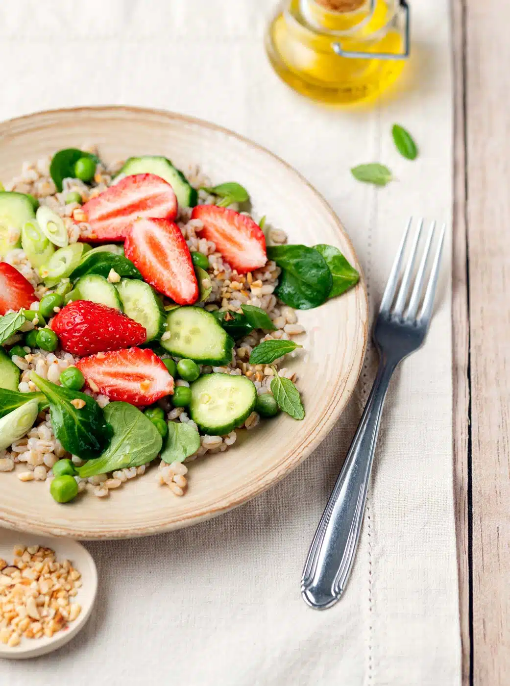 Greens, Strawberry & Whole Wheat Salad